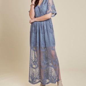 Slate Blue Lace Maxi Dress